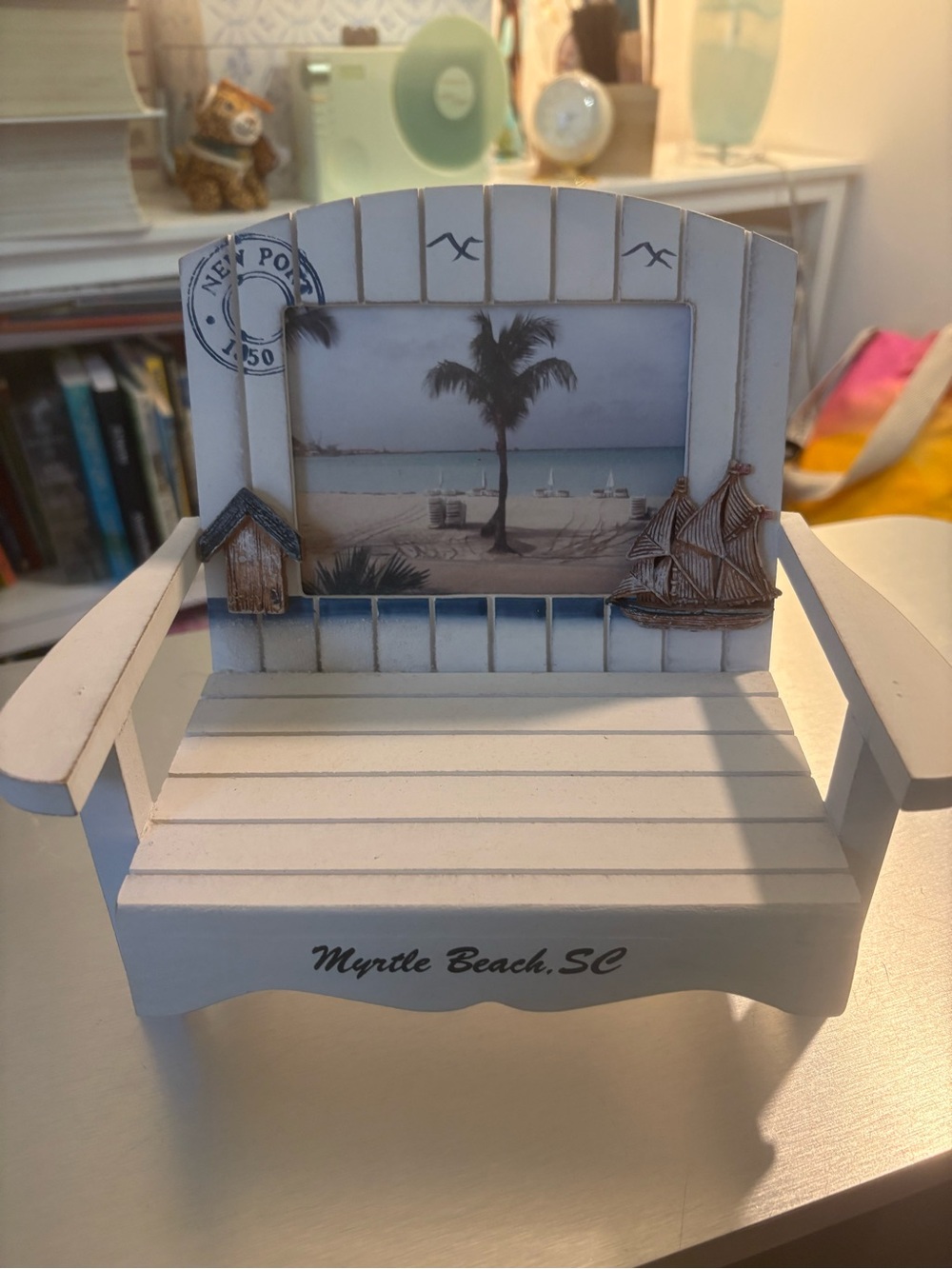 Myrtle Beach Coastal Photo Frame Bench - White